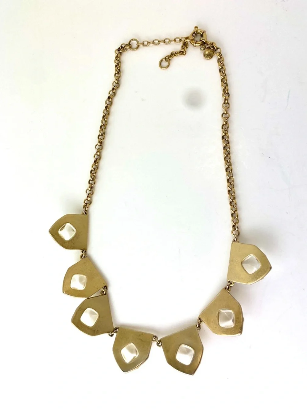 J Crew Statement Necklace with Clear Faceted Crystals & Gold Chain